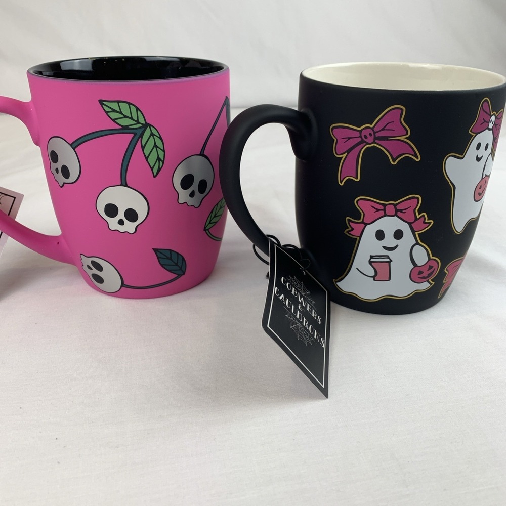 Set‎ Of Two Cobwebs And Cauldrons NWT Mugs Skull Fruit Girl Ghost Halloween